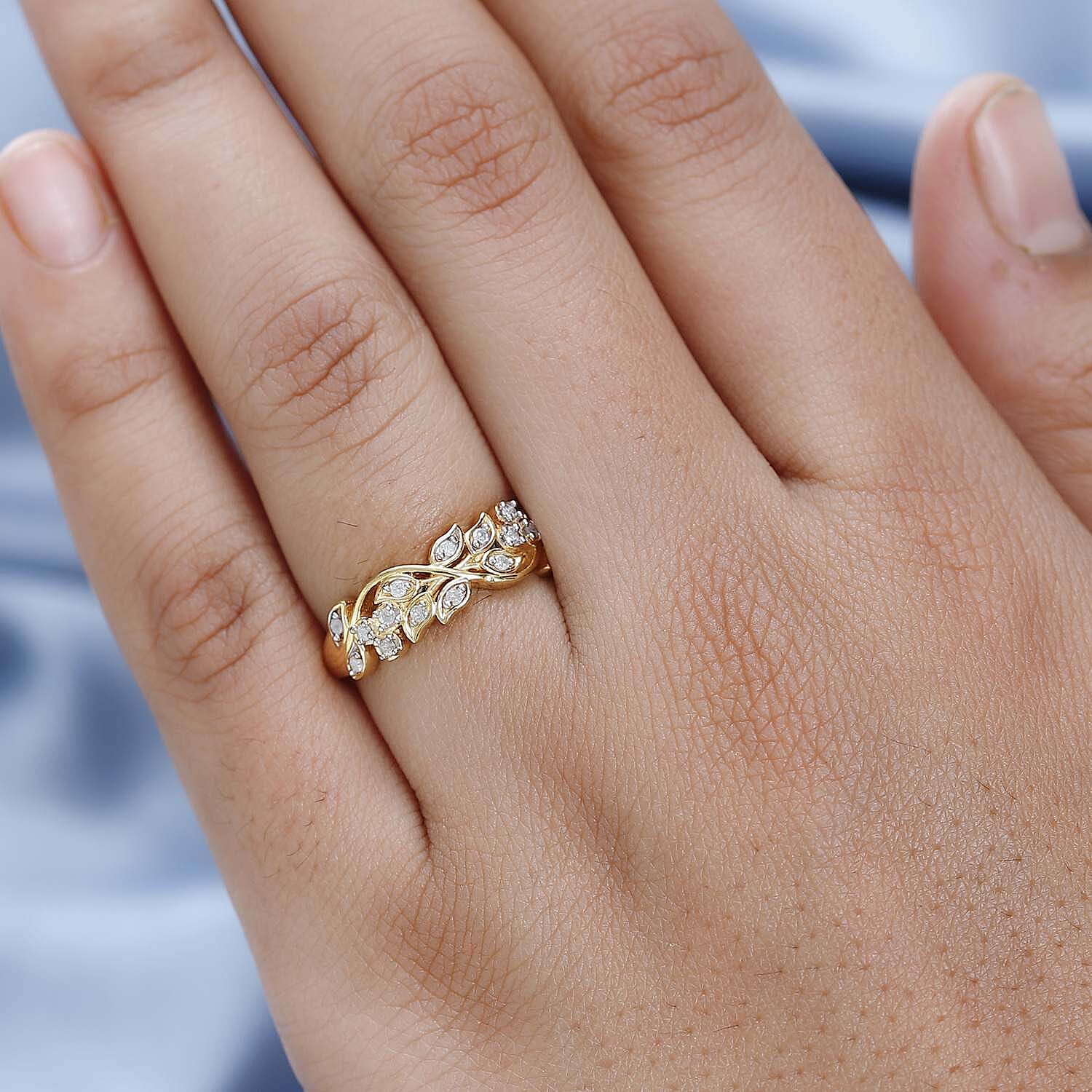 Diamond Filigree Band Ring in 18K Vermeil YG Plated Sterling Silver 0.15 Ct