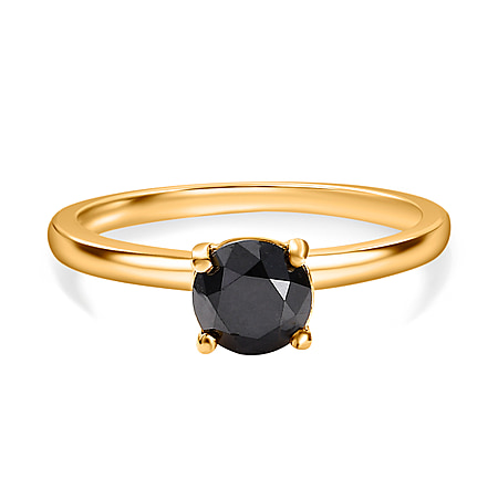 Black Diamond Solitaire Engagement Ring in 18K Vermeil Yellow Gold Plated Sterling Silver 1.00 ct 1.000 Ct.