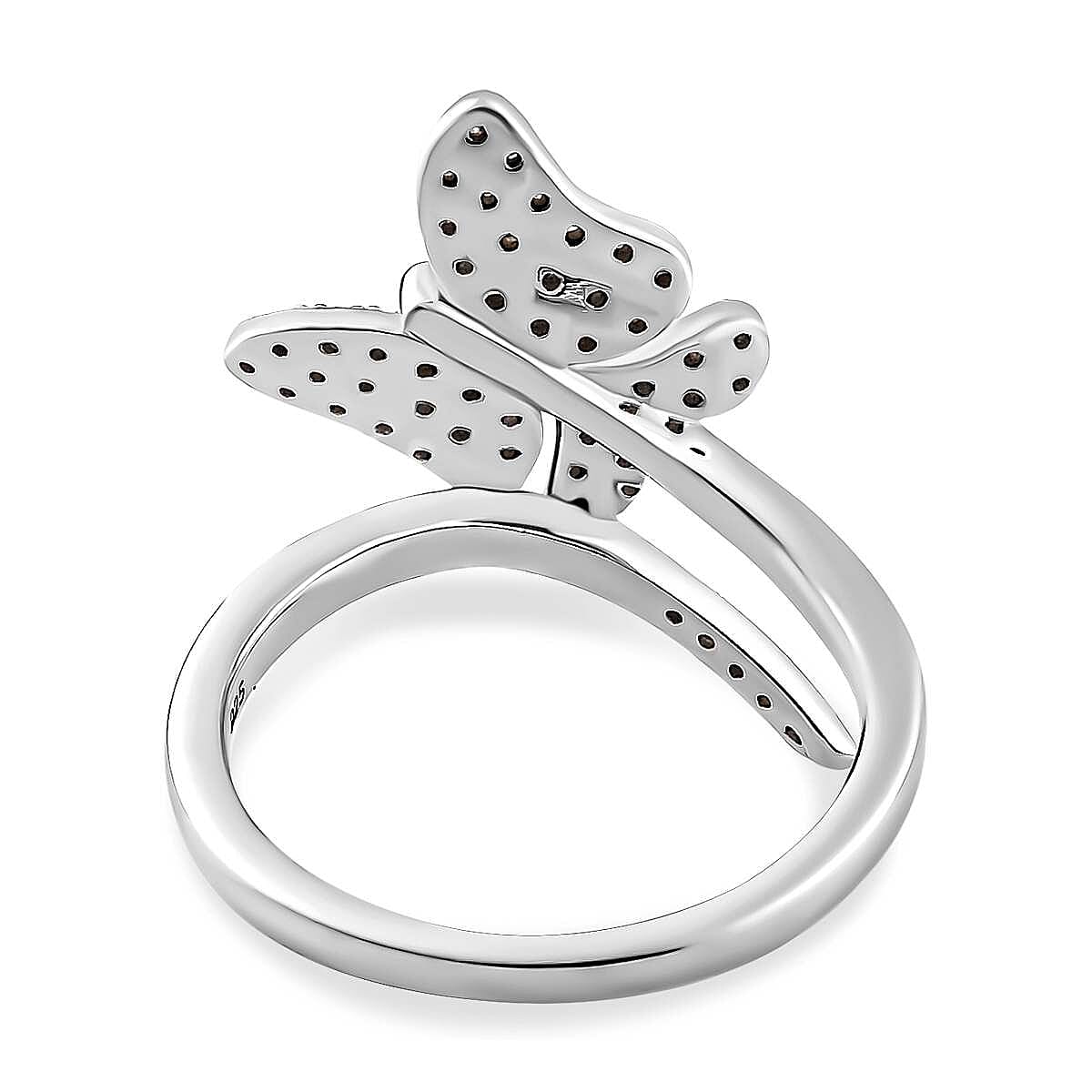 Diamond Butterfly Bypass Ring in Platinum Overlay Sterling Silver 0.26 Ct