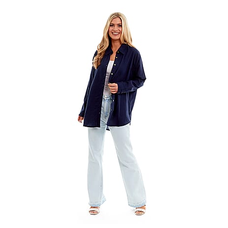 Charlotte West Ladies Linen Oversized Shirt (Size 12) - Navy