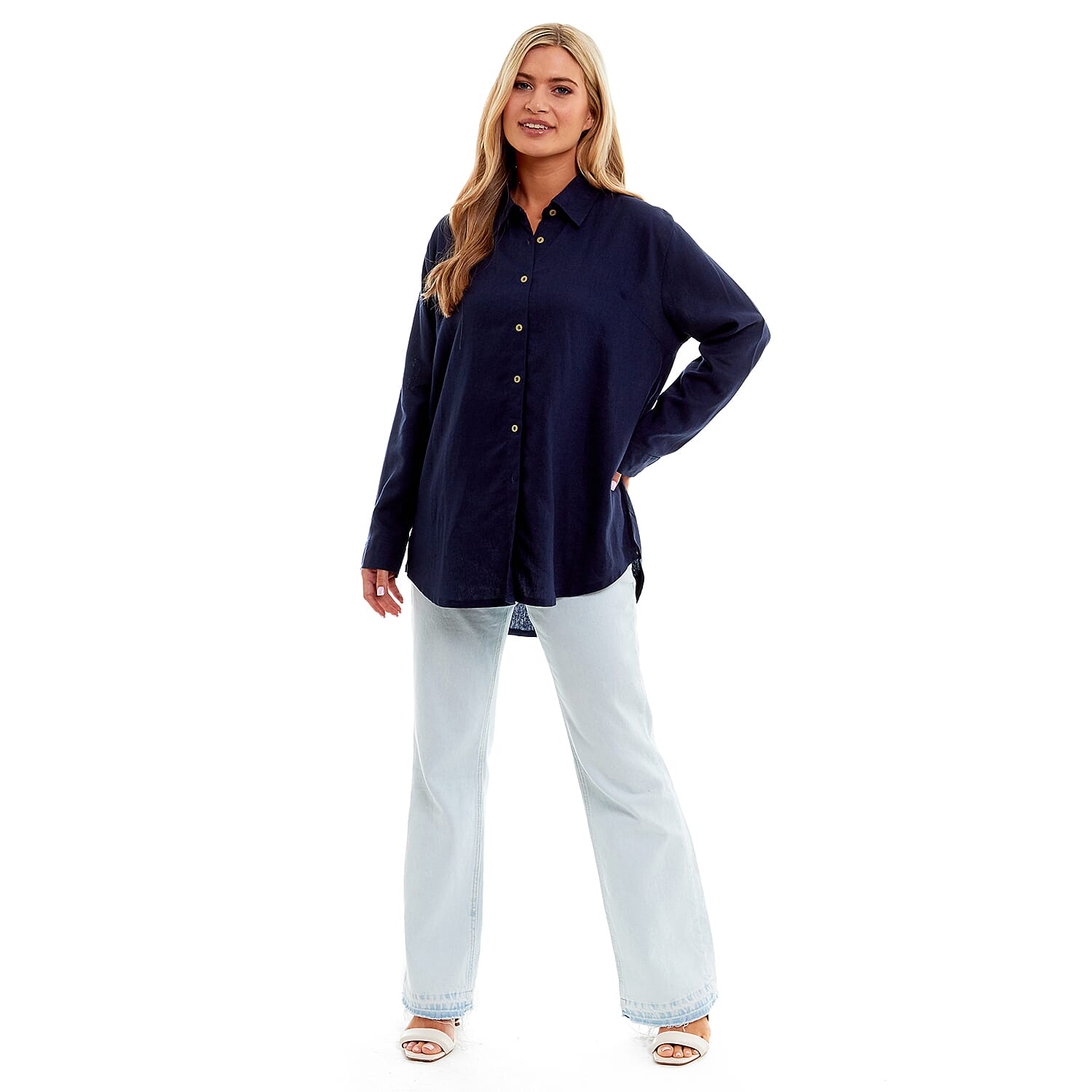 Charlotte West Ladies Linen Oversized Shirt (Size 12) - Navy