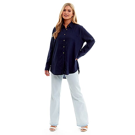 Charlotte West Ladies Linen Oversized Shirt (Size 10) - Navy