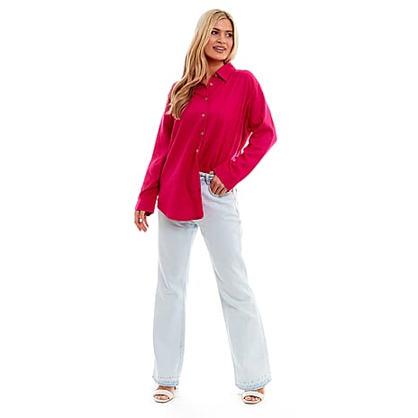 Charlotte West Ladies Linen Oversized Shirt (Size 10) - Magenta