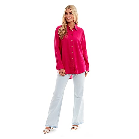 Charlotte West Ladies Linen Oversized Shirt (Size 16) - Magenta