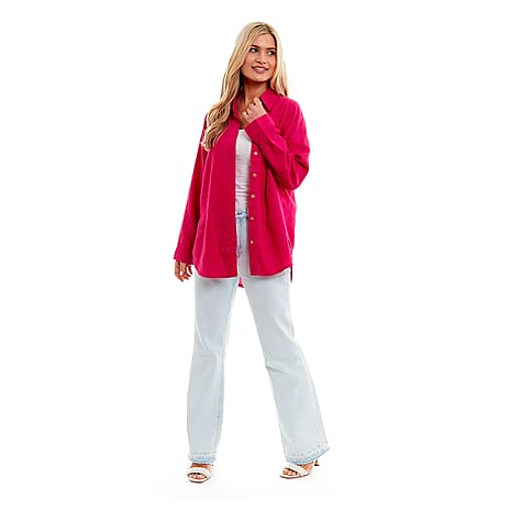 Charlotte West Ladies Linen Oversized Shirt (Size 16) - Magenta