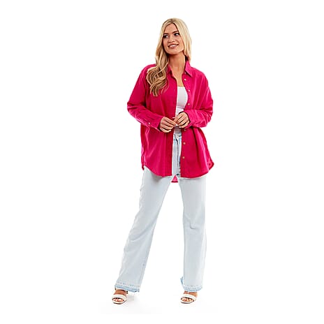 Charlotte West Ladies Linen Oversized Shirt (Size 16) - Magenta