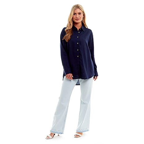 Charlotte West Ladies Linen Oversized Shirt (Size 18) - Navy