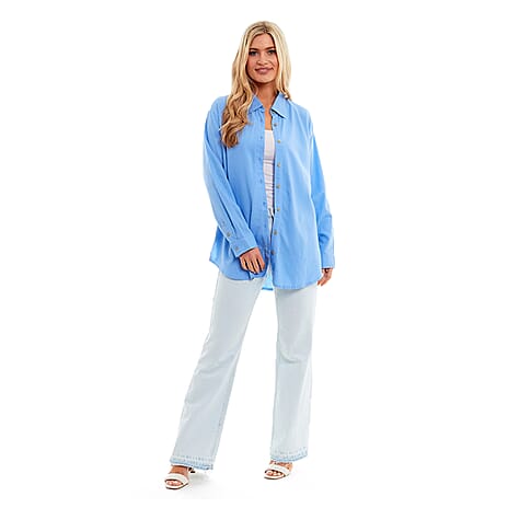 Charlotte West Ladies Linen Oversized Shirt (Size 12) - Blue