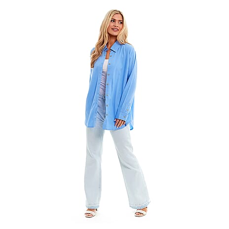 Charlotte West Ladies Linen Oversized Shirt (Size 12) - Blue