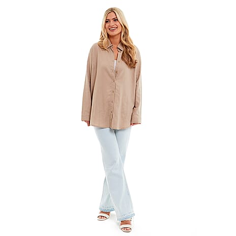 Charlotte West Ladies Linen Oversized Shirt (Size 14) - Stone
