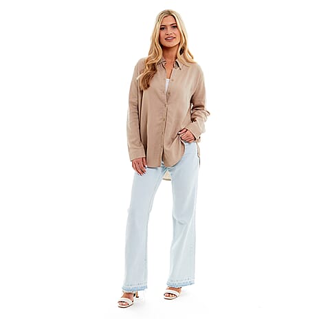 Charlotte West Ladies Linen Oversized Shirt (Size 14) - Stone