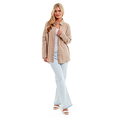 Charlotte West Ladies Linen Oversized Shirt (Size 14) - Stone