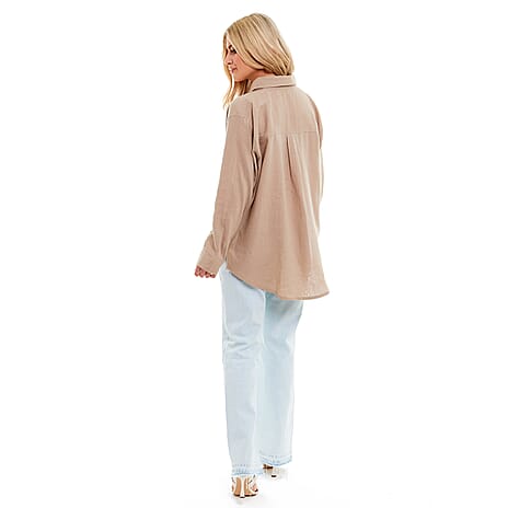Charlotte West Ladies Linen Oversized Shirt (Size 14) - Stone