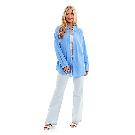 Charlotte West Ladies Linen Oversized Shirt (Size 16) - Blue