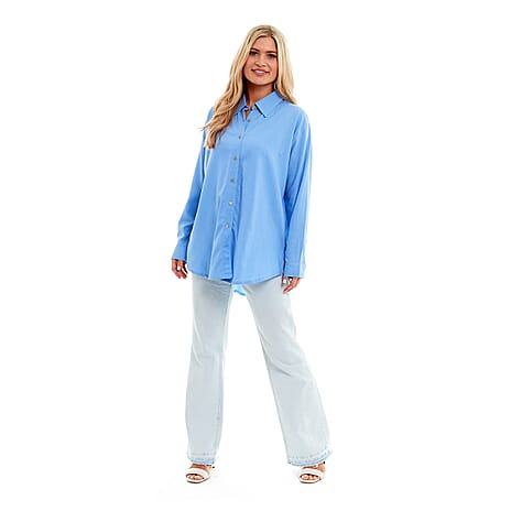 Charlotte West Ladies Linen Oversized Shirt (Size 16) - Blue
