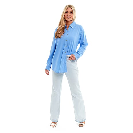 Charlotte West Ladies Linen Oversized Shirt (Size 16) - Blue