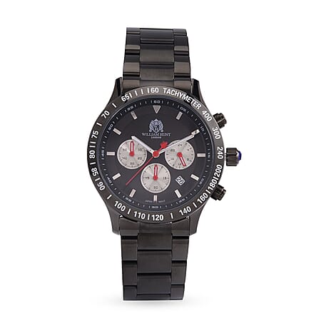 LIMITED QUANTITY -William Hunt Multifunction Movement Black Dial 5 ATM Water Resistant Watch with Black Chain Strap