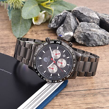 LIMITED QUANTITY -William Hunt Multifunction Movement Black Dial 5 ATM Water Resistant Watch with Black Chain Strap