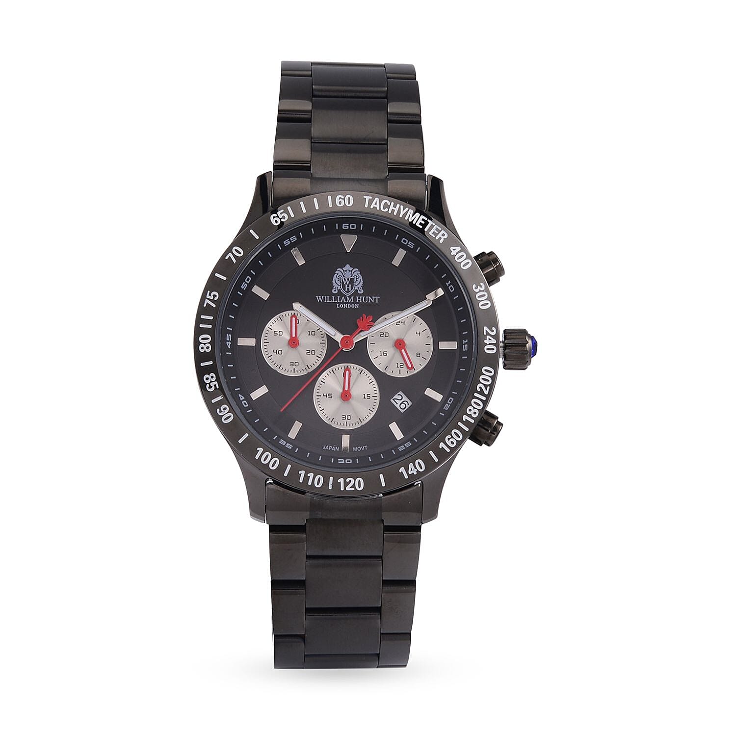 William Hunt Multifunction Movement Black Dial 5 ATM Water Resistant Watch with Black Chain Strap