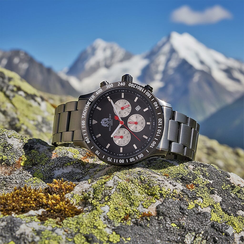 William Hunt Multifunction Movement Black Dial 5 ATM Water Resistant Watch with Black Chain Strap