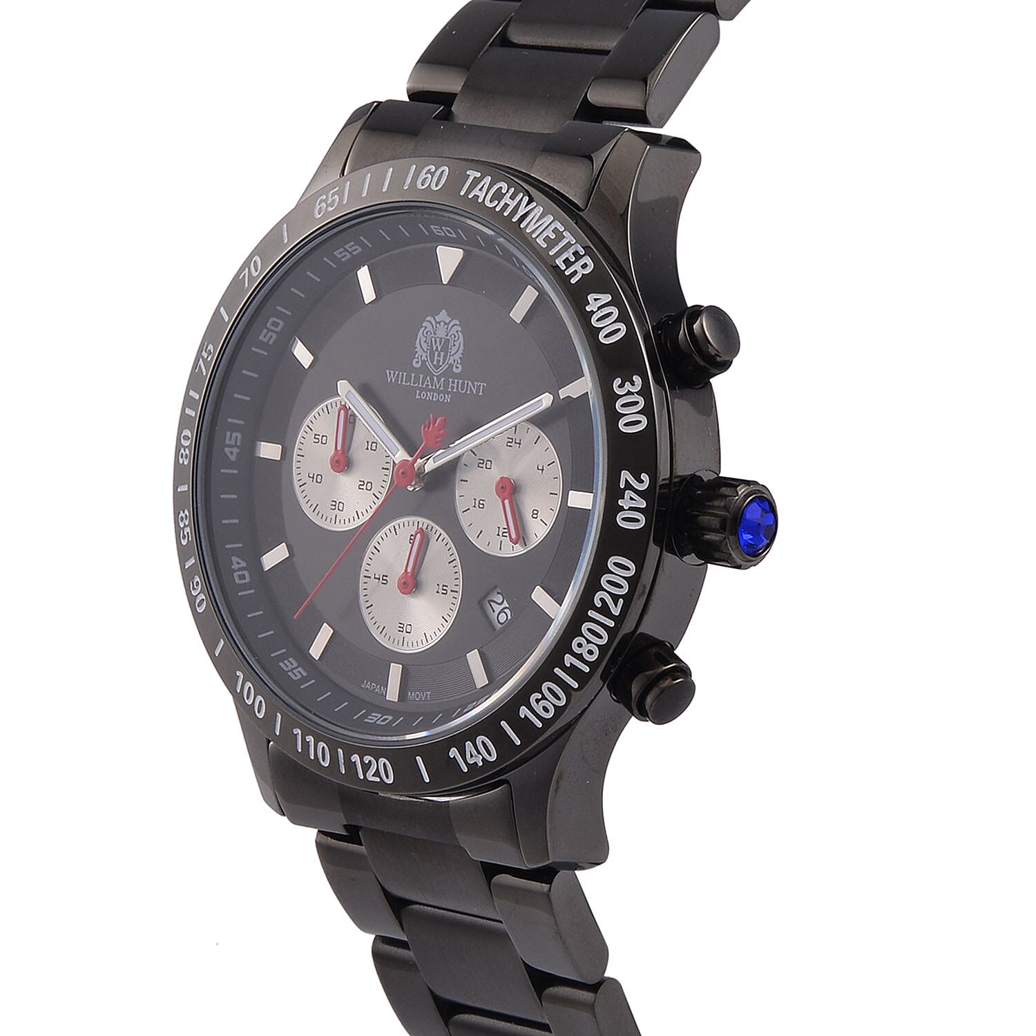 William Hunt Multifunction Movement Black Dial 5 ATM Water Resistant Watch with Black Chain Strap