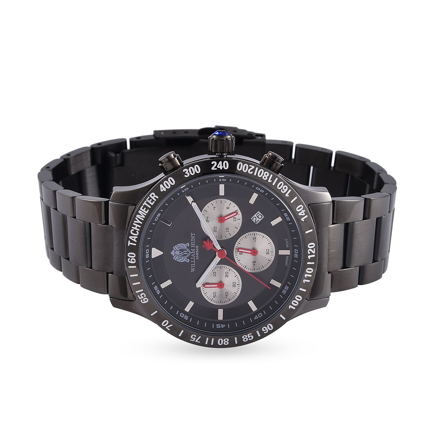 William Hunt Multifunction Movement Black Dial 5 ATM Water Resistant Watch with Black Chain Strap