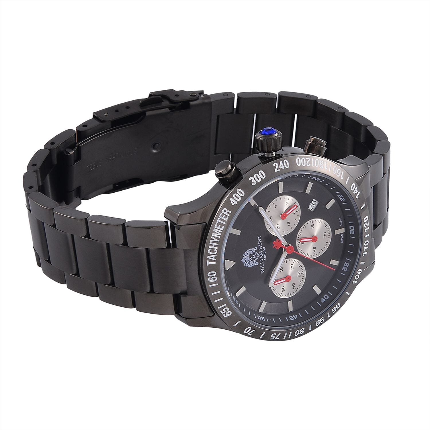William Hunt Multifunction Movement Black Dial 5 ATM Water Resistant Watch with Black Chain Strap