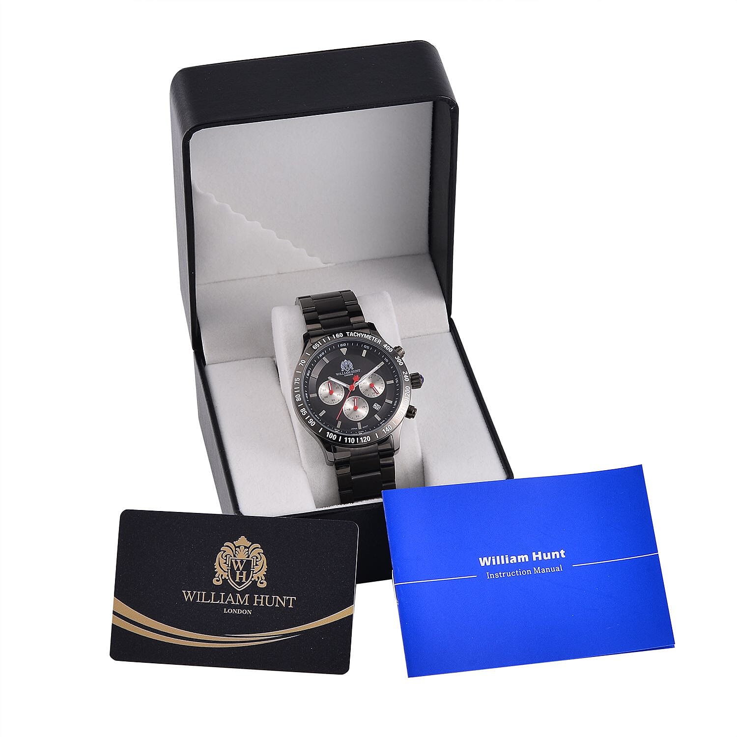 William Hunt Multifunction Movement Black Dial 5 ATM Water Resistant Watch with Black Chain Strap