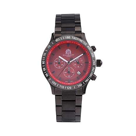 William Hunt Multifunction Movement Red Dial 5 ATM WR Watch with Black Chain Strap