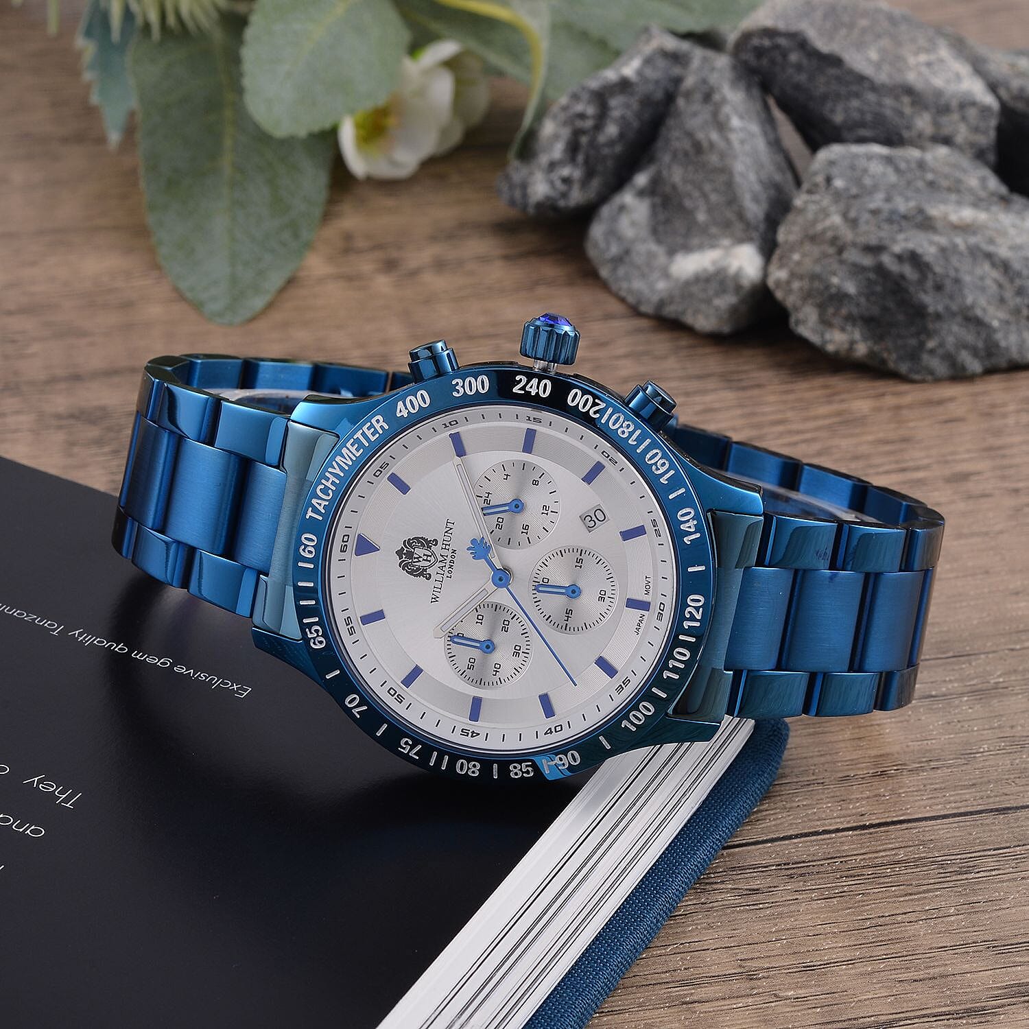 William Hunt Multifunction Movement White Dial 5 ATM Water Resistant Watch with Blue Chain Strap