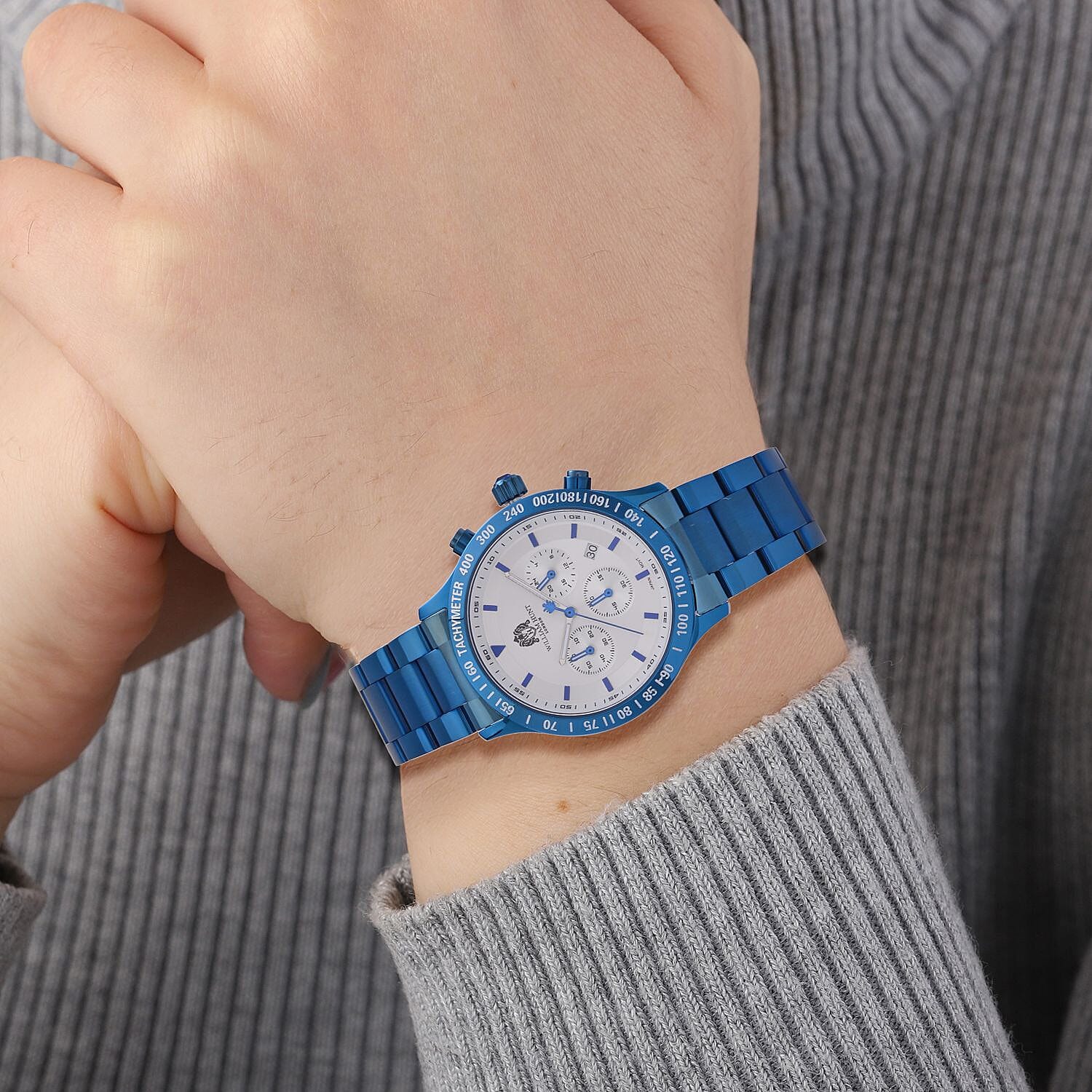 William Hunt Multifunction Movement White Dial 5 ATM Water Resistant Watch with Blue Chain Strap