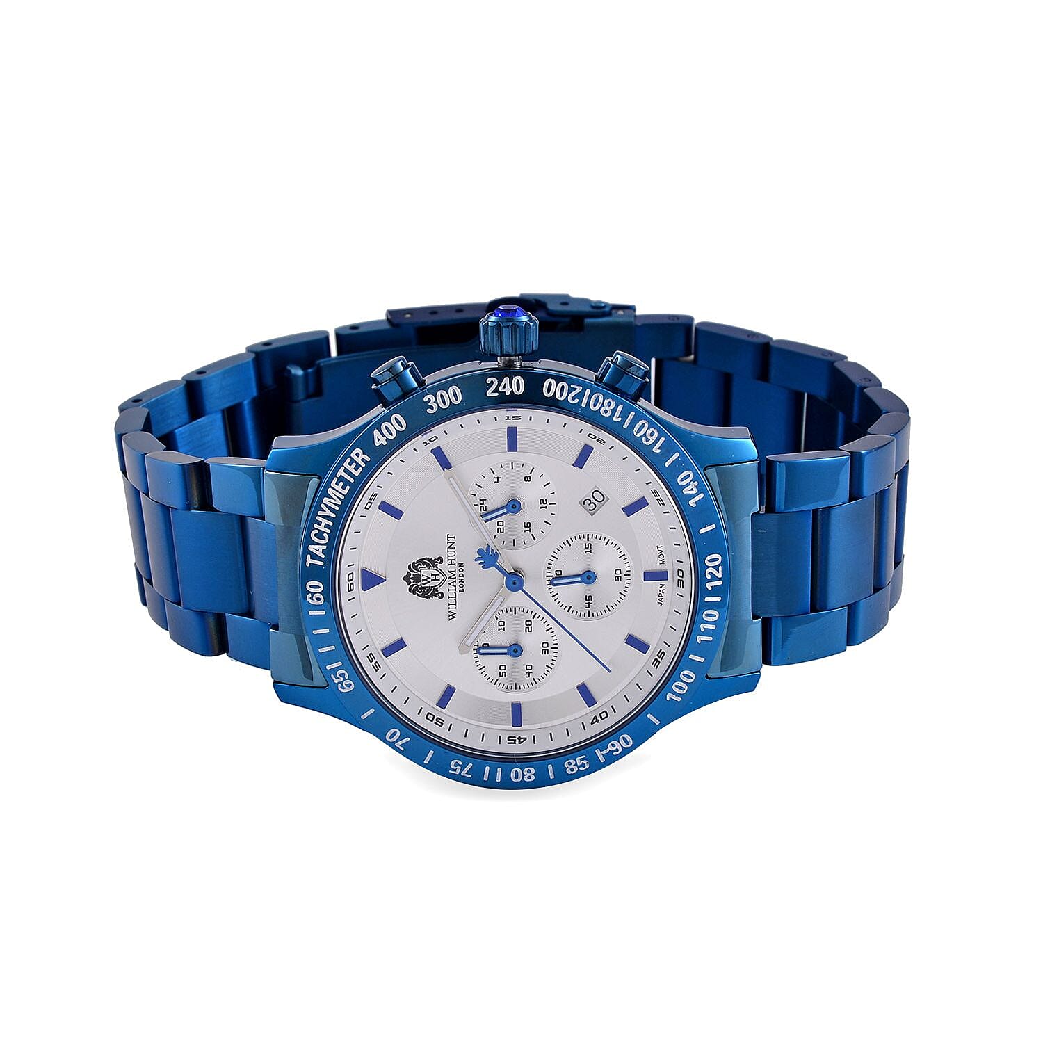 William Hunt Multifunction Movement White Dial 5 ATM Water Resistant Watch with Blue Chain Strap