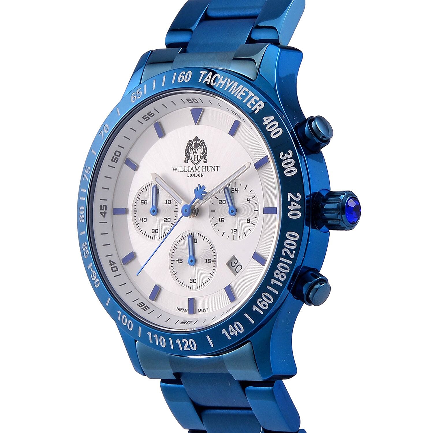 William Hunt Multifunction Movement White Dial 5 ATM Water Resistant Watch with Blue Chain Strap