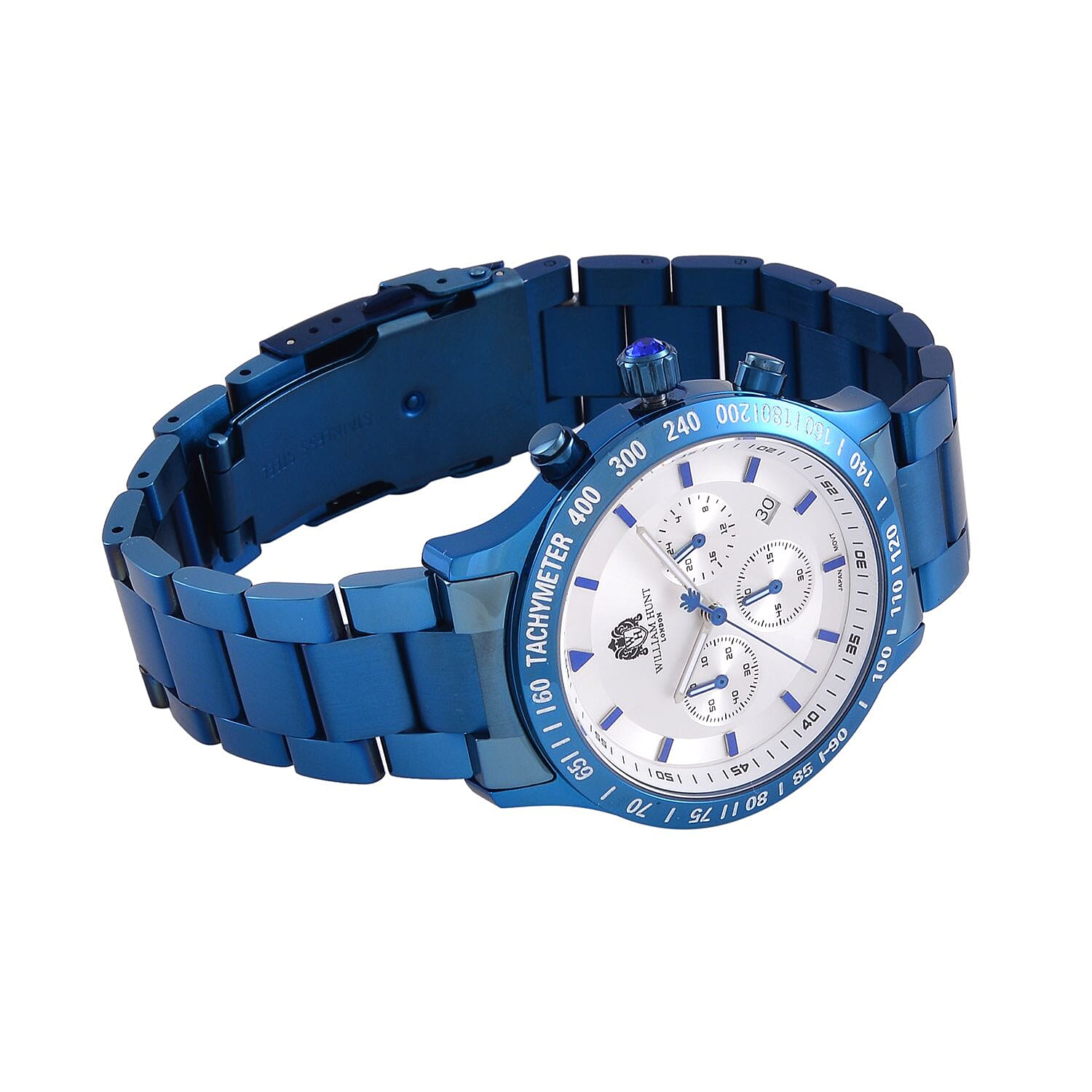 William Hunt Multifunction Movement White Dial 5 ATM Water Resistant Watch with Blue Chain Strap