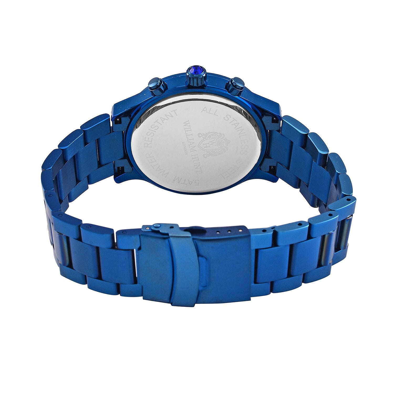 William Hunt Multifunction Movement White Dial 5 ATM Water Resistant Watch with Blue Chain Strap