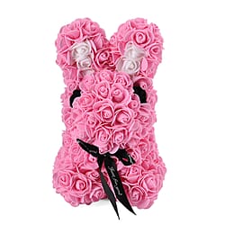 Handcrafted Rose Flower Bunnie with Bow - Red