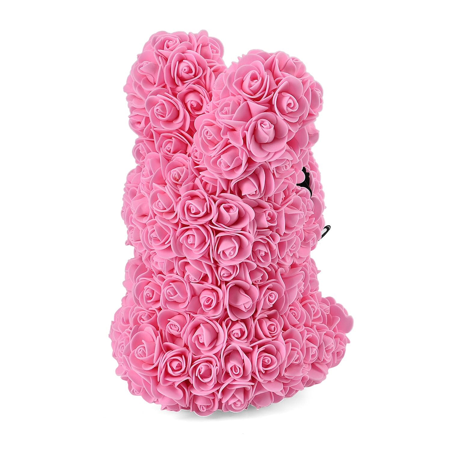 Handcrafted Rose Flower Bunnie with Bow - Pink & White