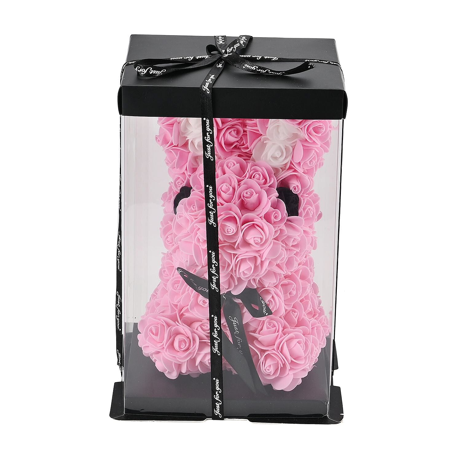 Handcrafted Rose Flower Bunnie with Bow - Pink & White