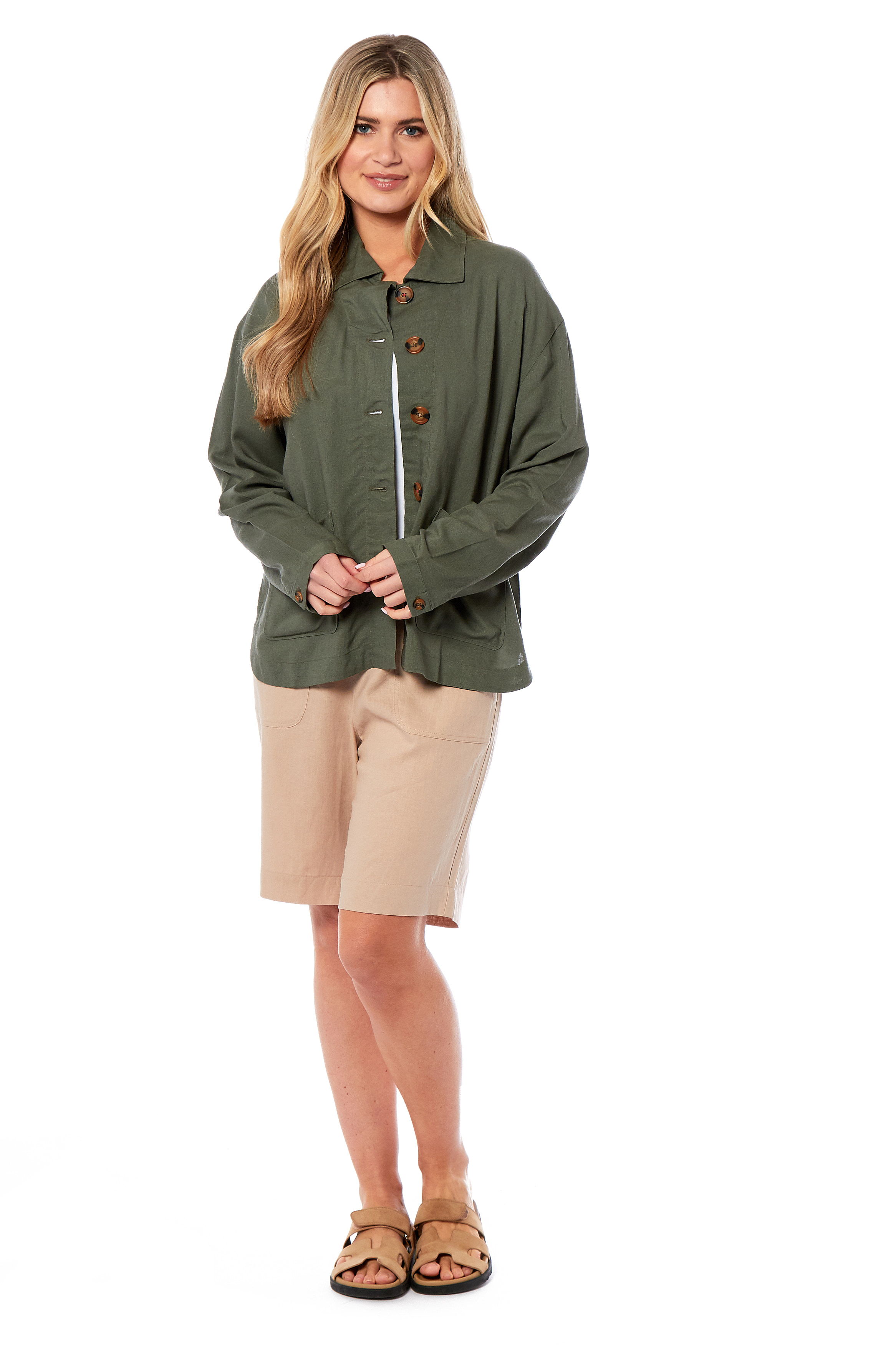 Charlotte West Ladies Linen Jacket (Size 12) - Khaki
