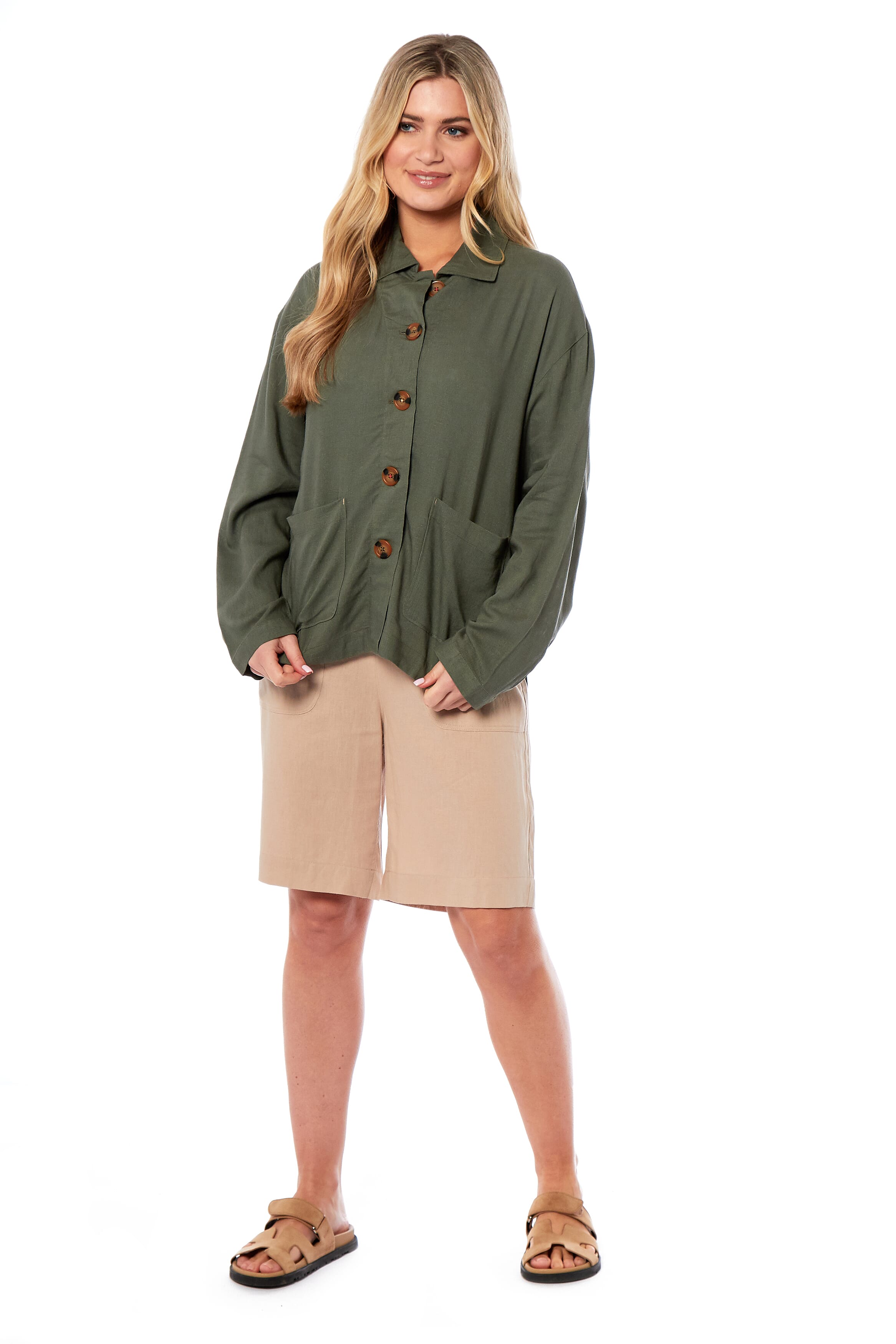 Charlotte West Ladies Linen Jacket (Size 10) - Khaki - 7659955