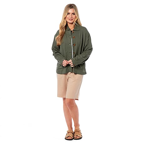 Charlotte West Ladies Linen Jacket (Size 14) - Khaki