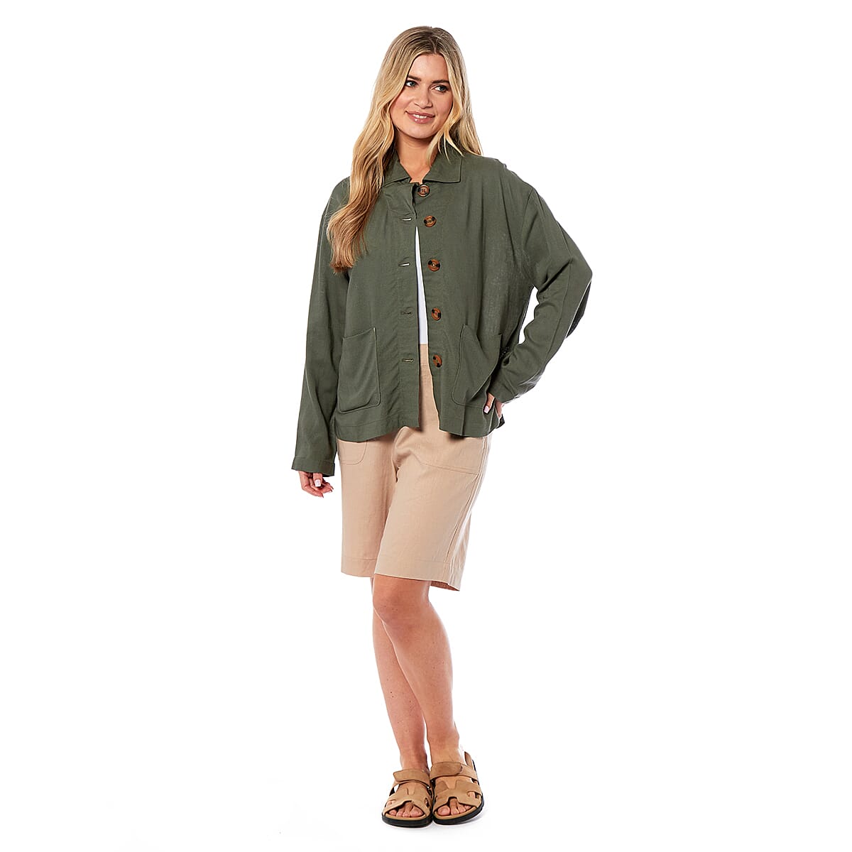 Charlotte West Ladies Linen Jacket (Size 20) - Khaki