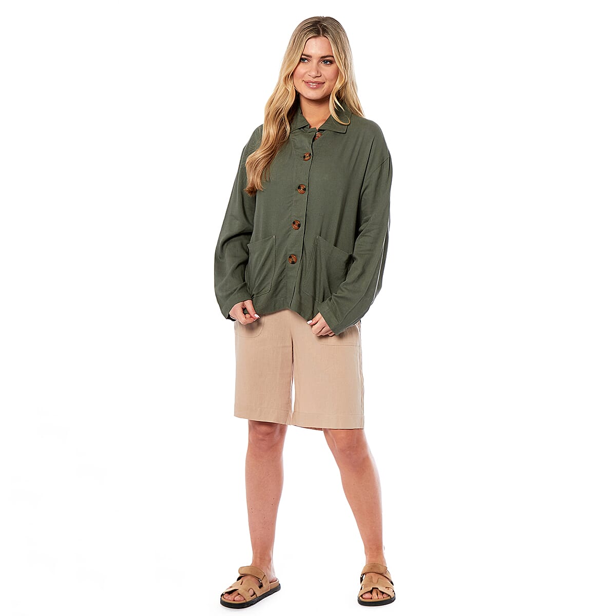 Charlotte West Ladies Linen Jacket (Size 20) - Khaki