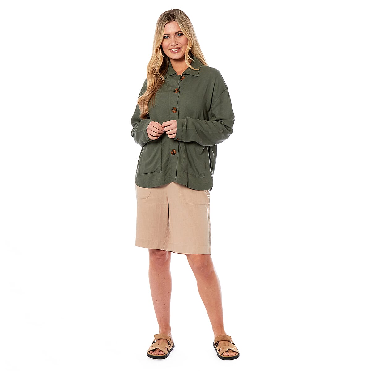 Charlotte West Ladies Linen Jacket (Size 20) - Khaki