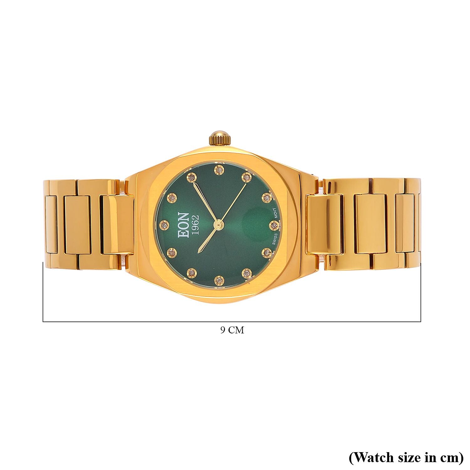 Back by Demand - EON 1962 Swiss Movt.12 Natural Champagne Diamond 5ATM WR Stainless Steel Watch- Gold Green Back by Demand - EON 1962 Swiss Movt.12 Natural Champagne Diamond 5ATM WR Stainless Steel Watch- Gold Green