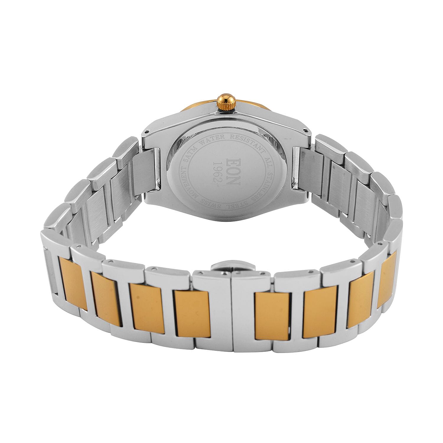 EON 1962  Swiss Movt.12 Natural Champagne Diamond 5ATM WR Stainless Steel Watch in Dual Tone - Gold - Blue