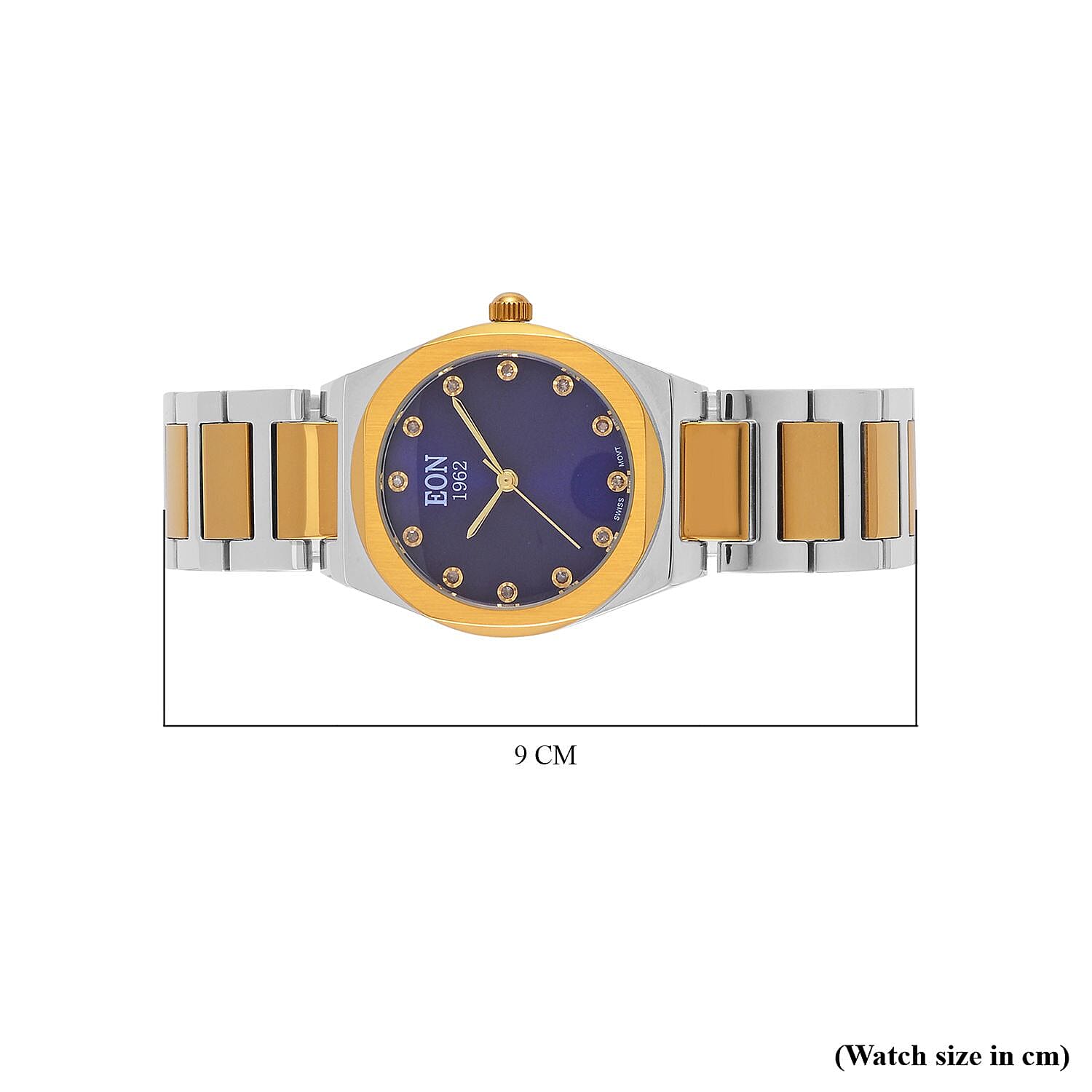 EON 1962  Swiss Movt.12 Natural Champagne Diamond 5ATM WR Stainless Steel Watch in Dual Tone - Gold - Blue