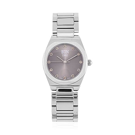 EON 1962  Swiss Movt.12 Natural Champagne Diamond 5ATM WR Stainless Steel Watch - Grey