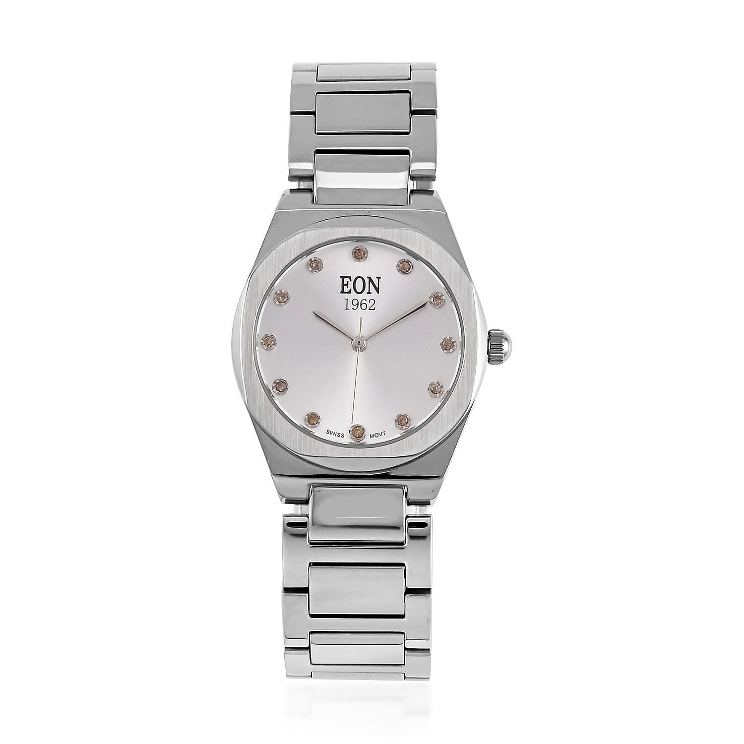 EON 1962  Swiss Movt.12 Natural Champagne Diamond 5ATM WR Stainless Steel Watch in Dual Tone - Silver