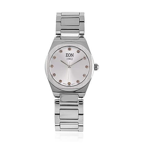 EON 1962  Swiss Movt.12 Natural Champagne Diamond 5ATM WR Stainless Steel Watch in Dual Tone - Silver